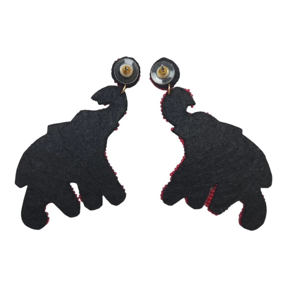 University of Alabama Roll Tide Beaded Elephant Dangle Earrings Red White Gray‎